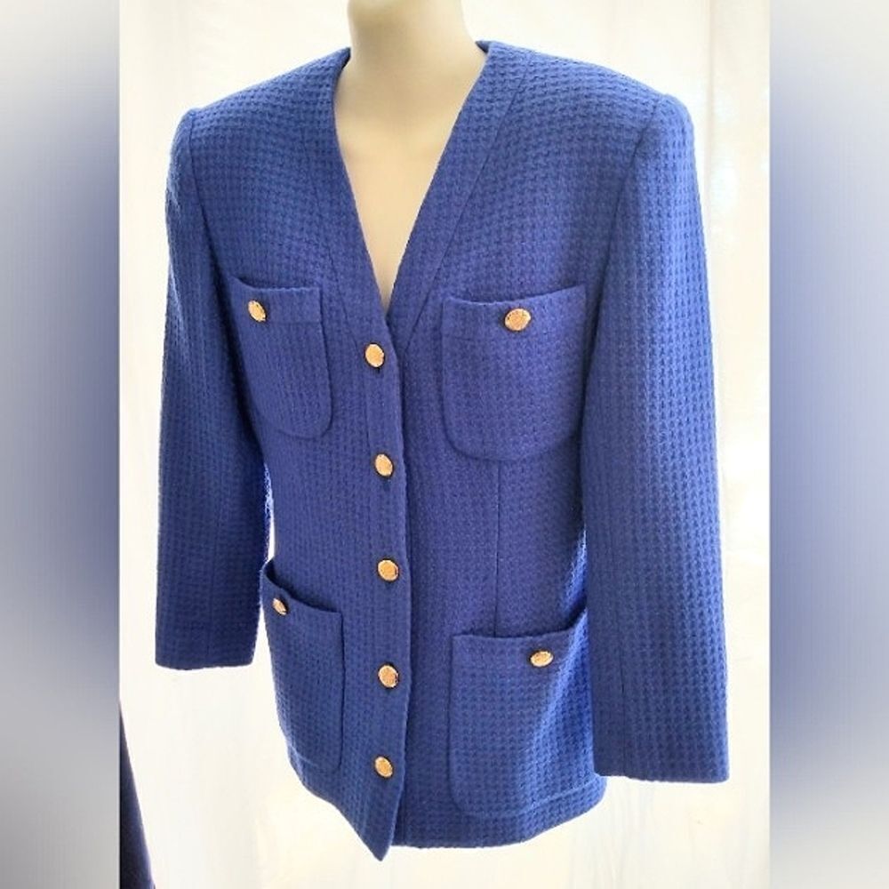 Vintage Ports International Trademark Wool-blend royal blue blazer lady Jacket